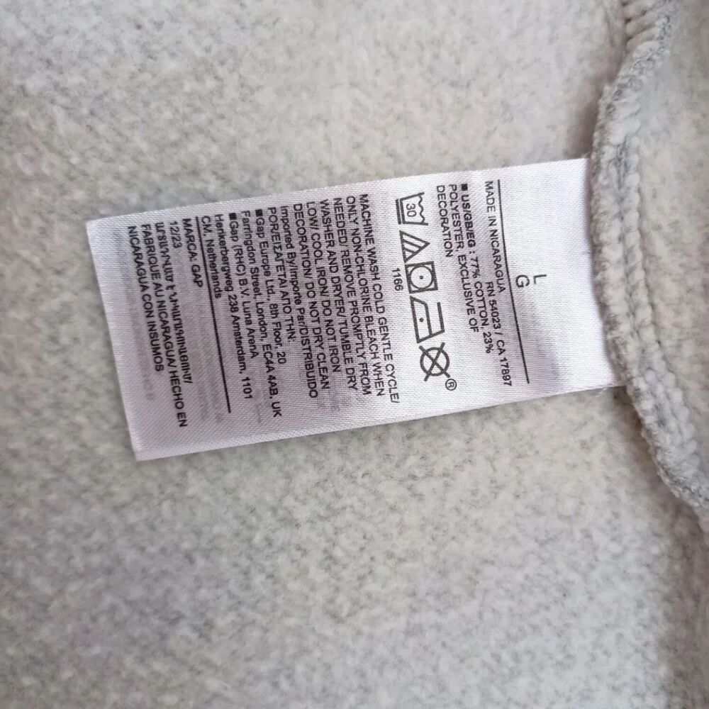 GAP Gray Zip-Up Hoodie – Classic Logo Sweatshirt, Unisex Size L